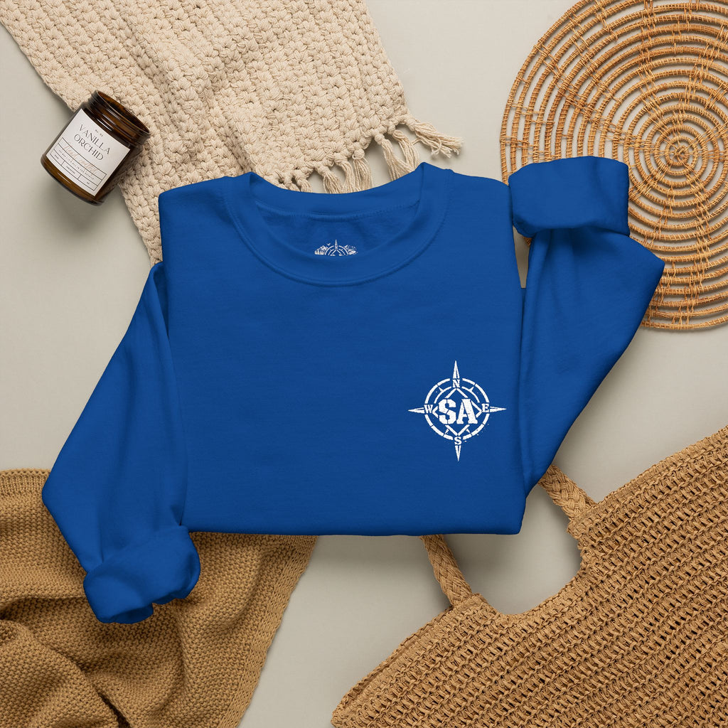 Compass Rose Crewneck Sweatshirt — Minimal Nautical Graphic Pullover