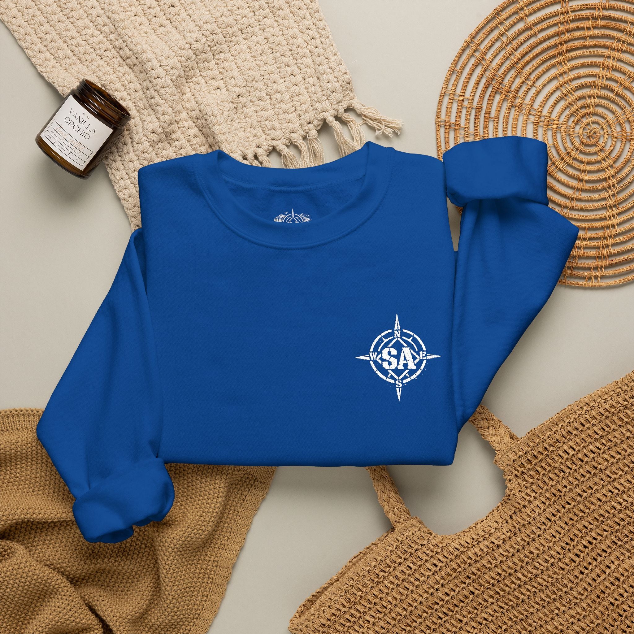 Compass Rose Crewneck Sweatshirt — Minimal Nautical Graphic Pullover