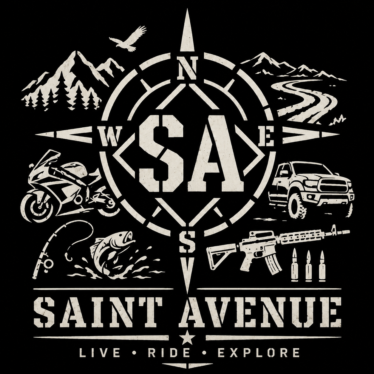 Saint Avenue Adventure Sticker — Live • Ride • Explore Kiss-Cut Decal